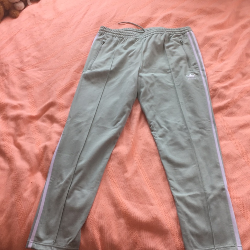Men’s Adidas Ash Green Track Pants, size Large.